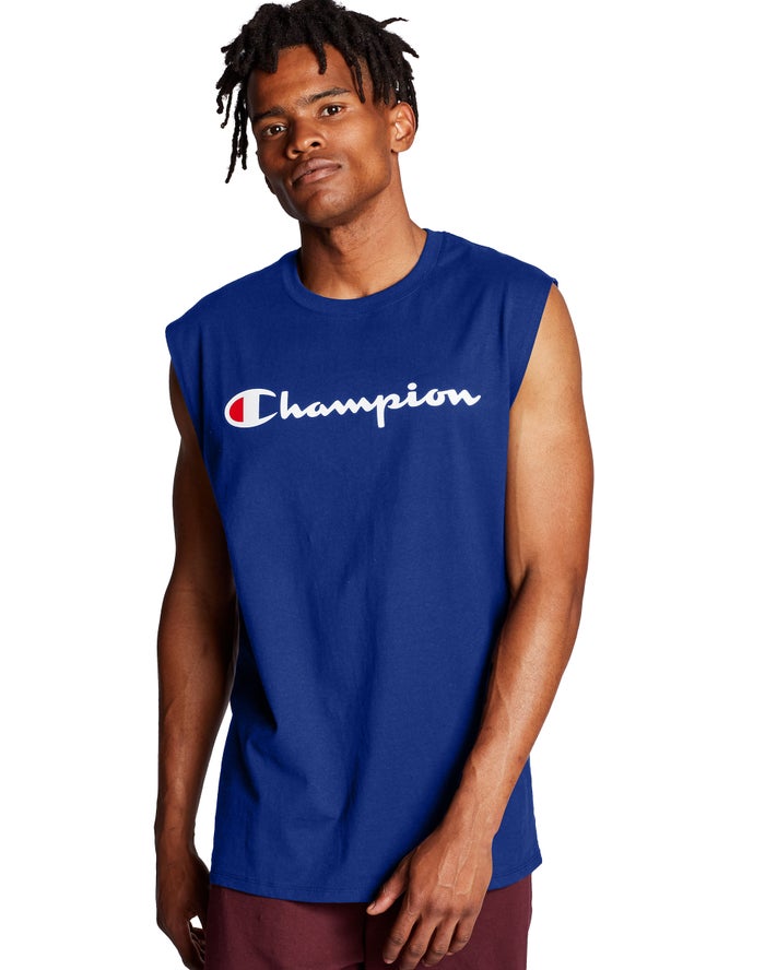 Champion Mens Tank Tops NZ - Classic Jersey Script Logo Blue ( 7038-DELHQ )